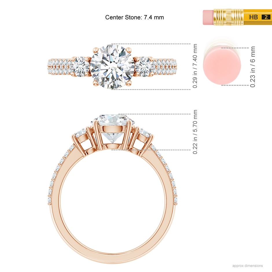7.4mm GVS2 Round Diamond Side Stone Knife-Edge Shank Engagement Ring in 9K Rose Gold ruler