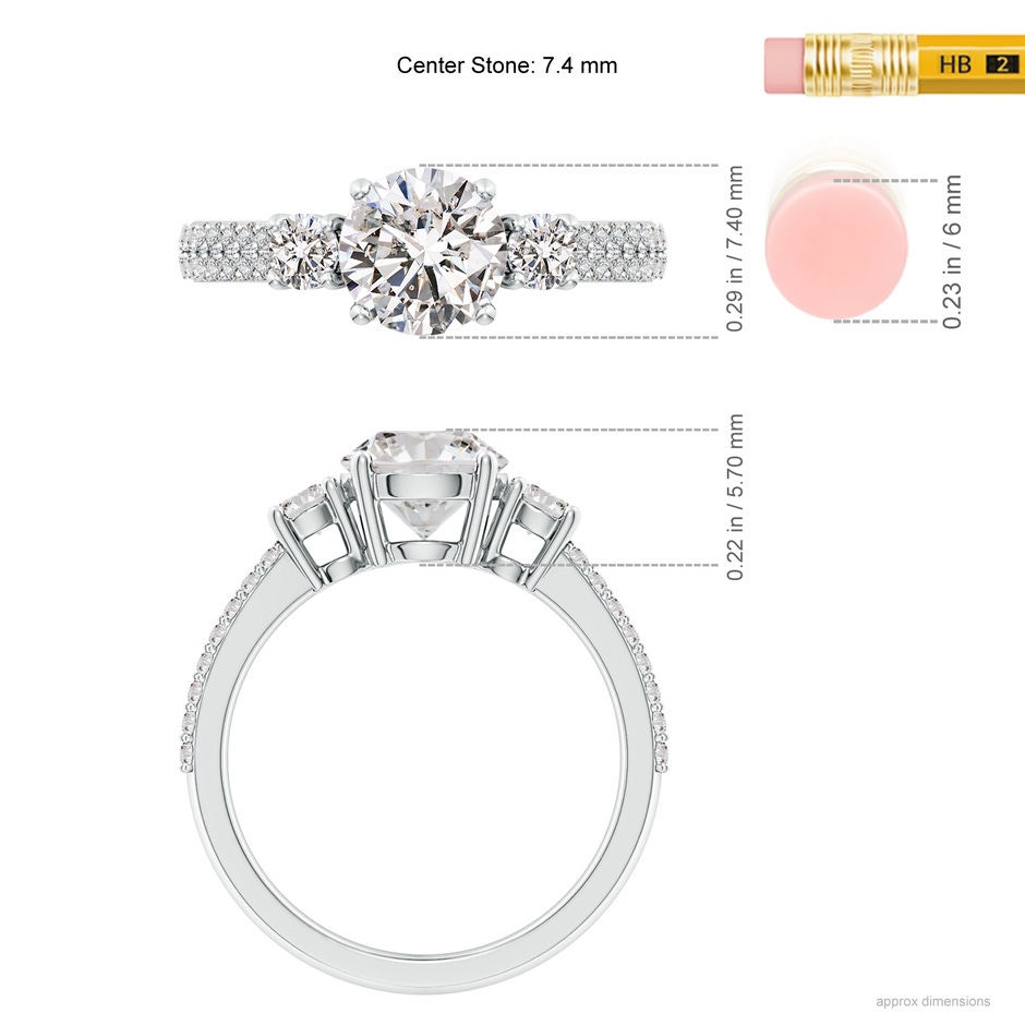 7.4mm IJI1I2 Round Diamond Side Stone Knife-Edge Shank Engagement Ring in P950 Platinum ruler