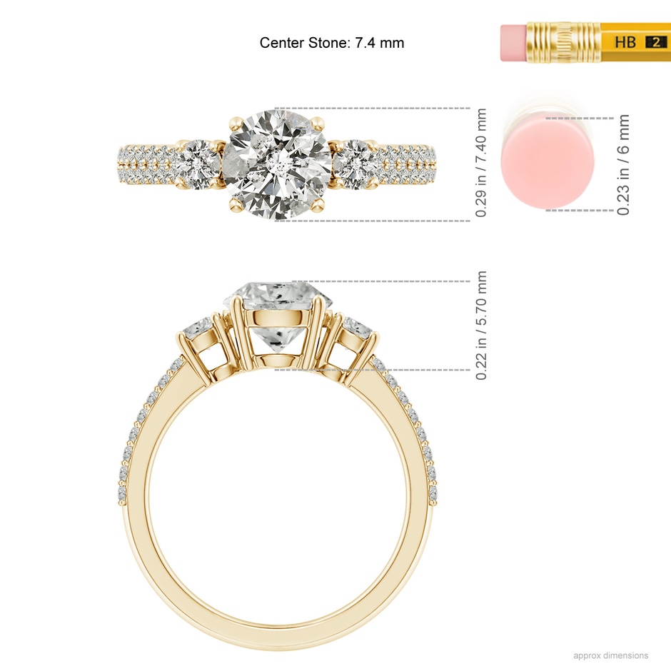 7.4mm KI3 Round Diamond Side Stone Knife-Edge Shank Engagement Ring in Yellow Gold ruler
