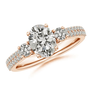 8.5x6.5mm KI3 Oval Diamond Side Stone Knife-Edge Shank Engagement Ring in Rose Gold