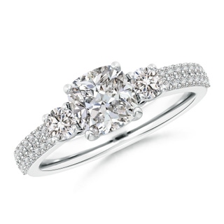 6.5mm IJI1I2 Cushion Diamond Side Stone Knife-Edge Shank Engagement Ring in P950 Platinum