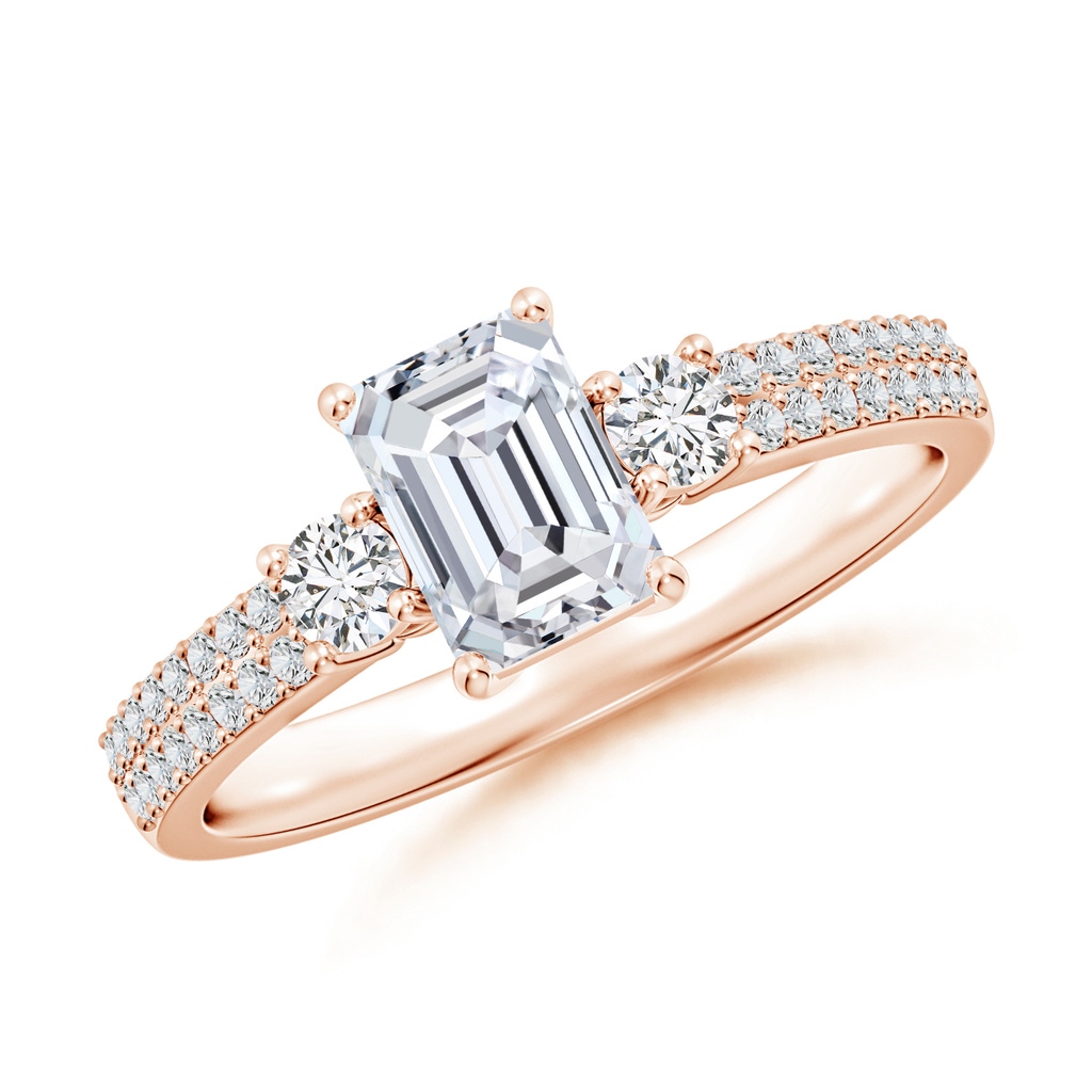 6.5x4.5mm HSI2 Emerald-Cut Diamond Side Stone Knife-Edge Shank Engagement Ring in Rose Gold