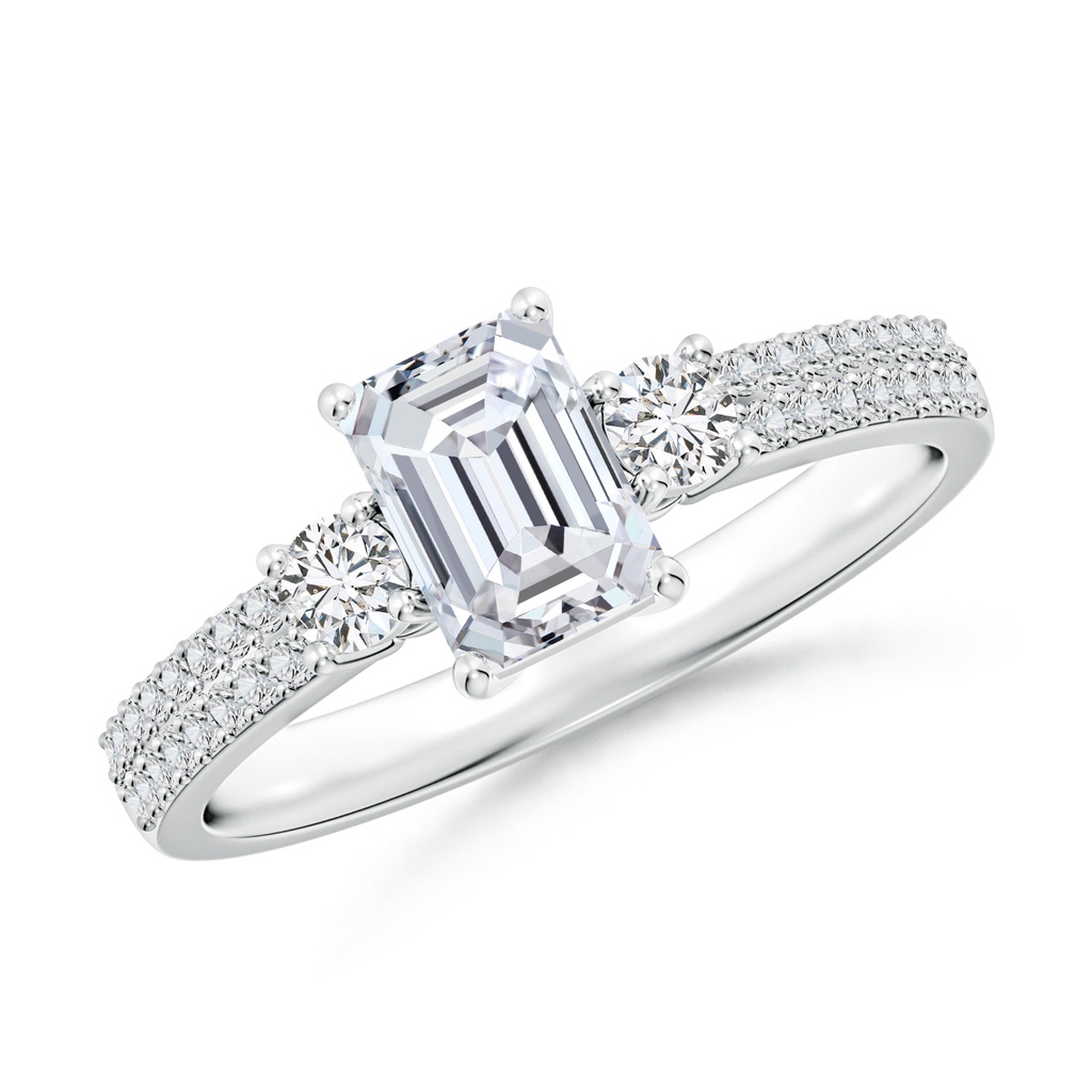 6.5x4.5mm HSI2 Emerald-Cut Diamond Side Stone Knife-Edge Shank Engagement Ring in White Gold