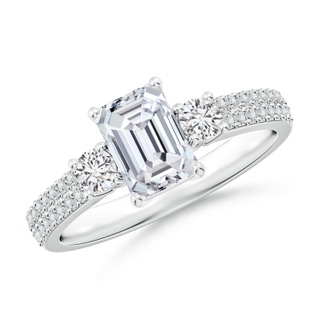 7x5mm HSI2 Emerald-Cut Diamond Side Stone Knife-Edge Shank Engagement Ring in White Gold