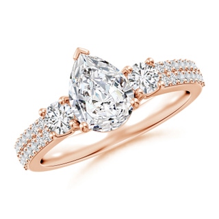 8.5x6.5mm HSI2 Pear Diamond Side Stone Knife-Edge Shank Engagement Ring in 18K Rose Gold