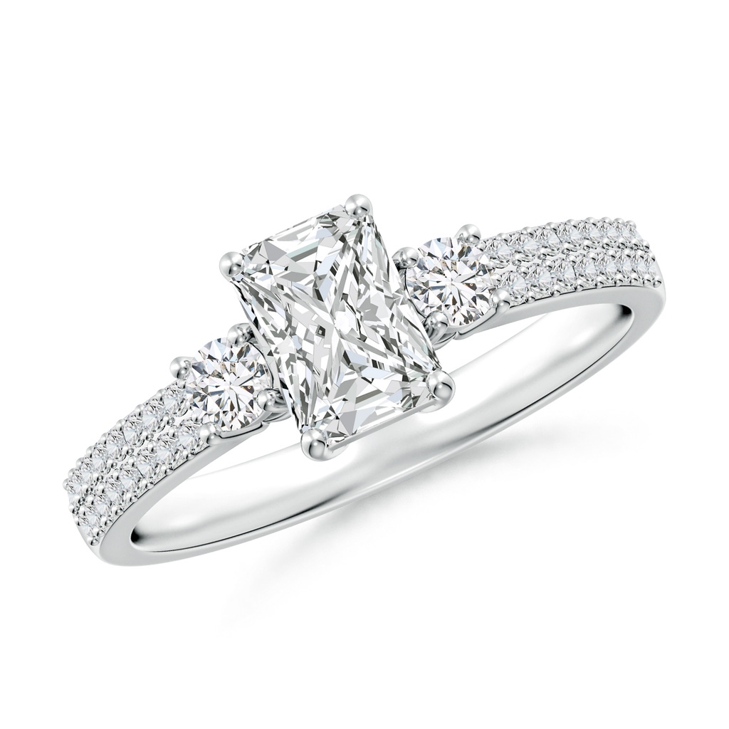 6.5x4.5mm HSI2 Radiant-Cut Diamond Side Stone Knife-Edge Shank Engagement Ring in White Gold