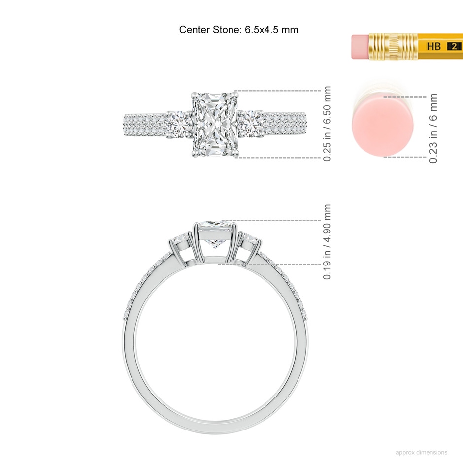 6.5x4.5mm HSI2 Radiant-Cut Diamond Side Stone Knife-Edge Shank Engagement Ring in White Gold ruler