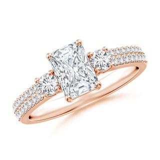 7x5mm GVS2 Radiant-Cut Diamond Side Stone Knife-Edge Shank Engagement Ring in Rose Gold