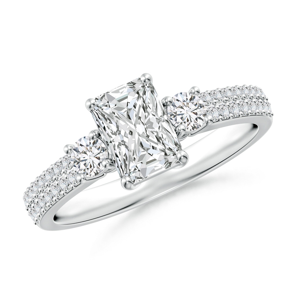 7x5mm HSI2 Radiant-Cut Diamond Side Stone Knife-Edge Shank Engagement Ring in White Gold