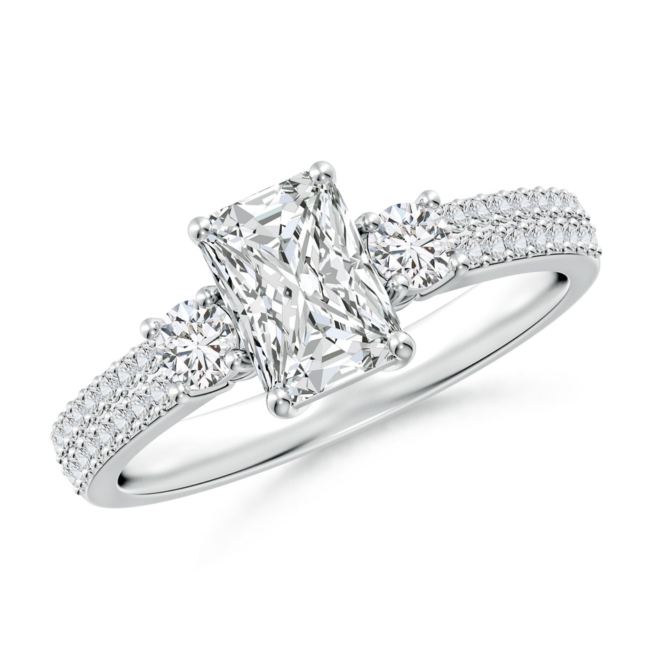 7x5mm HSI2 Radiant-Cut Diamond Side Stone Knife-Edge Shank Engagement Ring in White Gold 