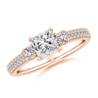 5.5mm IJI1I2 Princess-Cut Diamond Side Stone Knife-Edge Shank Engagement Ring in Rose Gold