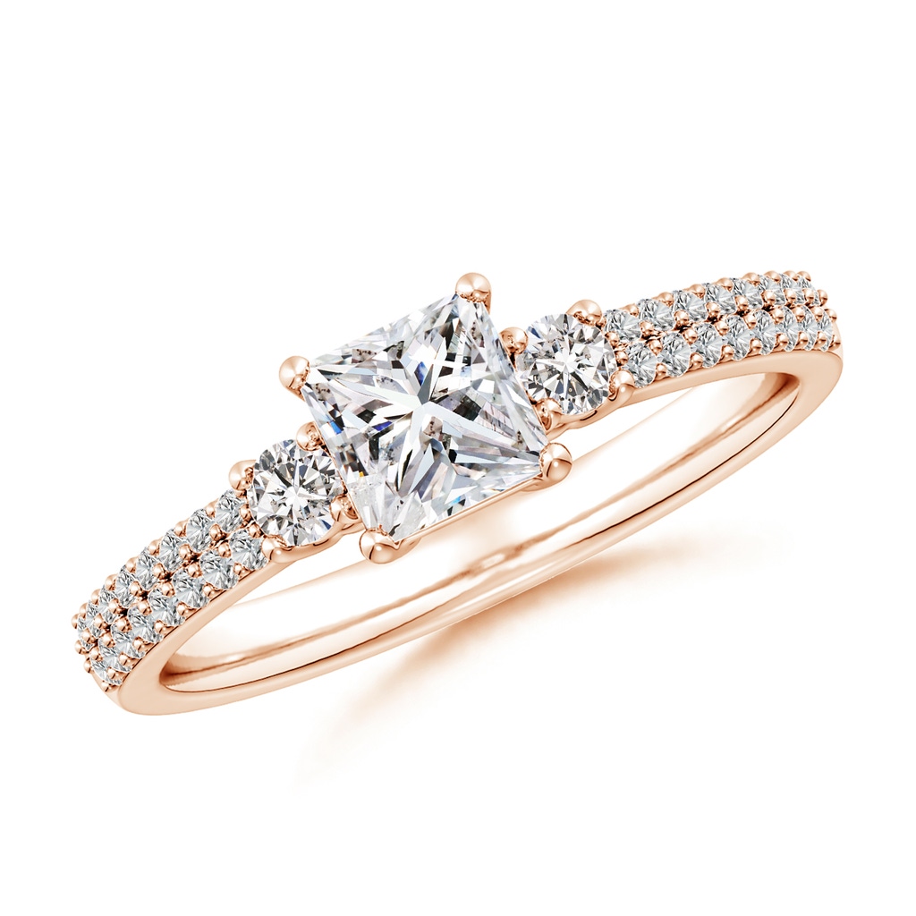 5mm IJI1I2 Princess-Cut Diamond Side Stone Knife-Edge Shank Engagement Ring in Rose Gold