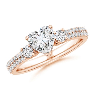 6.5mm HSI2 Heart Diamond Side Stone Knife-Edge Shank Engagement Ring in 18K Rose Gold