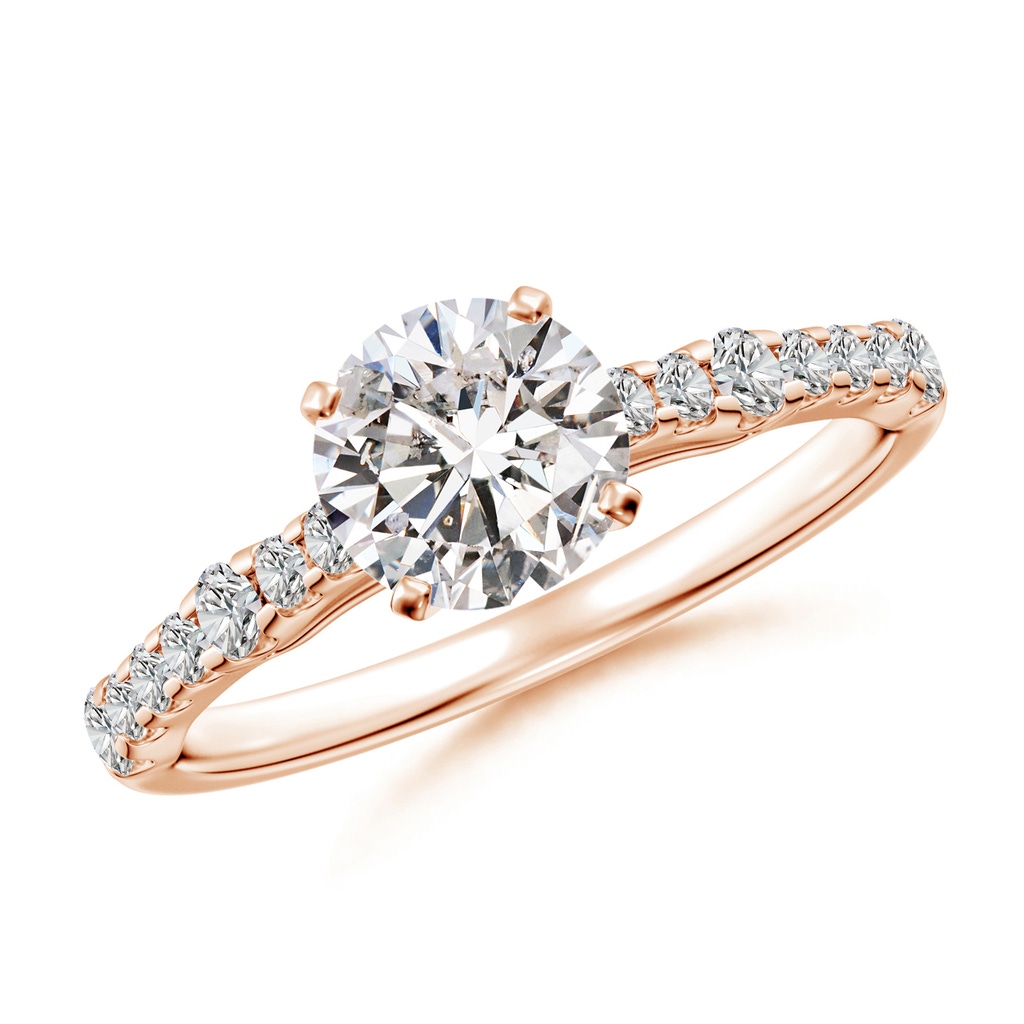 6.5mm IJI1I2 Solitaire Round Diamond Station Engagement Ring in Rose Gold