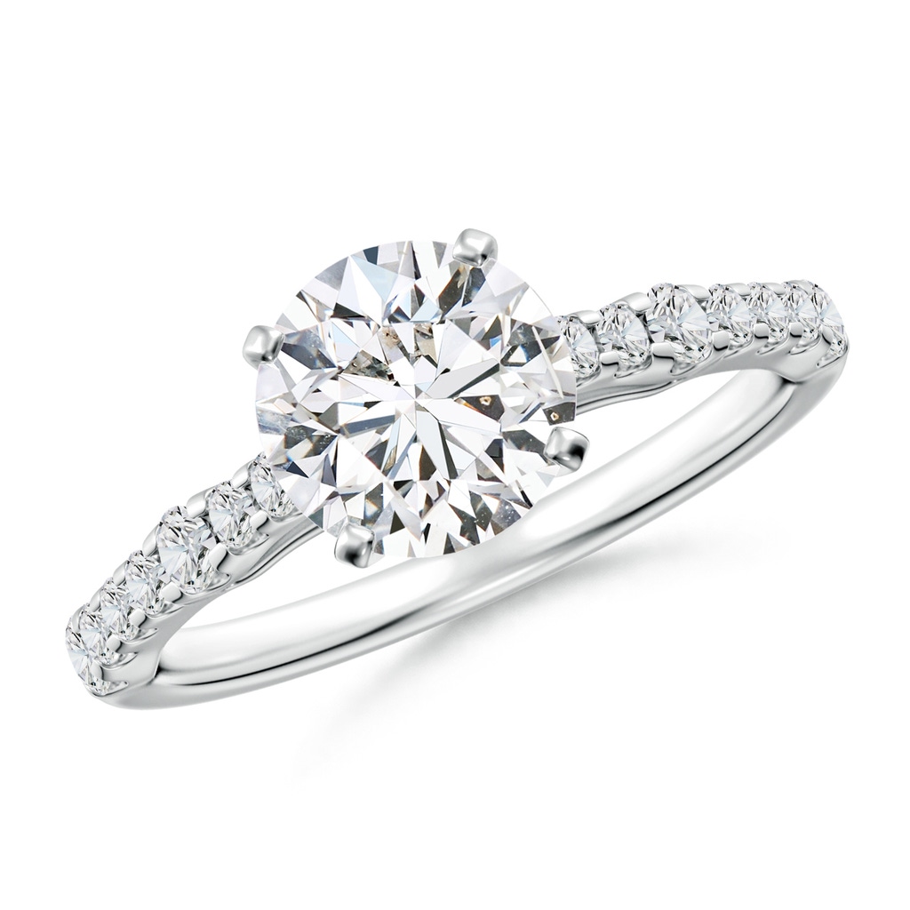 7.4mm HSI2 Solitaire Round Diamond Station Engagement Ring in White Gold 