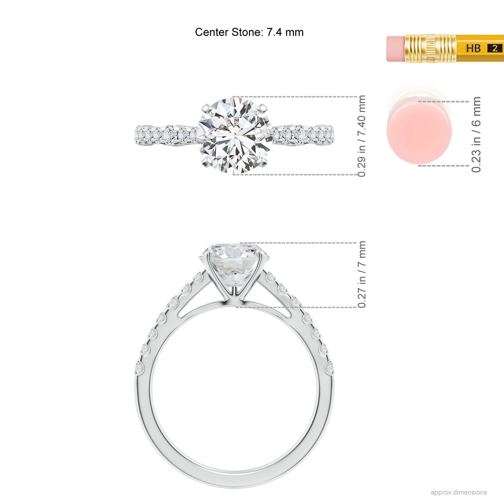 7.4mm HSI2 Solitaire Round Diamond Station Engagement Ring in White Gold ruler
