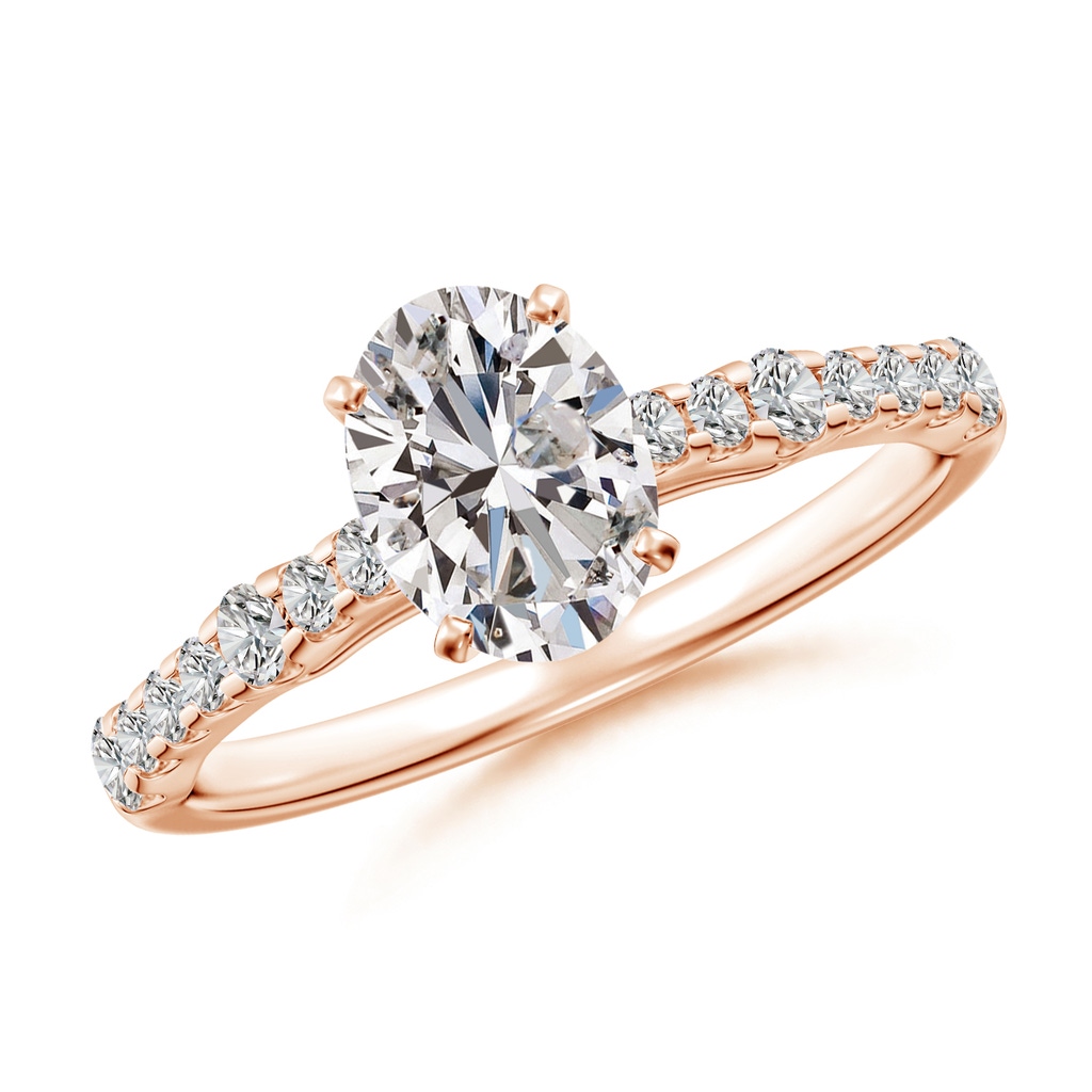 7.7x5.7mm IJI1I2 Solitaire Oval Diamond Station Engagement Ring in Rose Gold