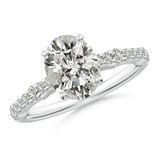 9x7mm KI3 Solitaire Oval Diamond Station Engagement Ring in P950 Platinum
