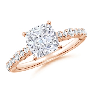 7mm GVS2 Solitaire Cushion Diamond Station Engagement Ring in Rose Gold