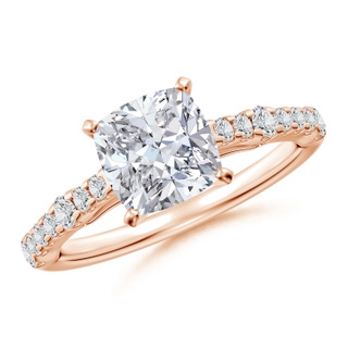 7mm HSI2 Solitaire Cushion Diamond Station Engagement Ring in 18K Rose Gold