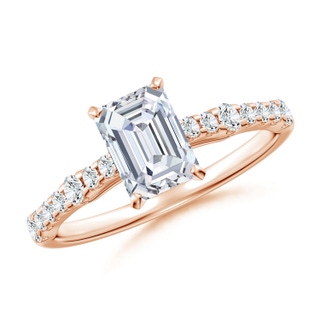 7x5mm GVS2 Solitaire Emerald-Cut Diamond Station Engagement Ring in Rose Gold