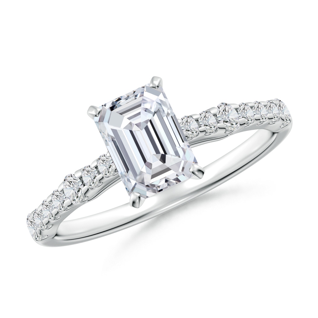 7x5mm HSI2 Solitaire Emerald-Cut Diamond Station Engagement Ring in White Gold