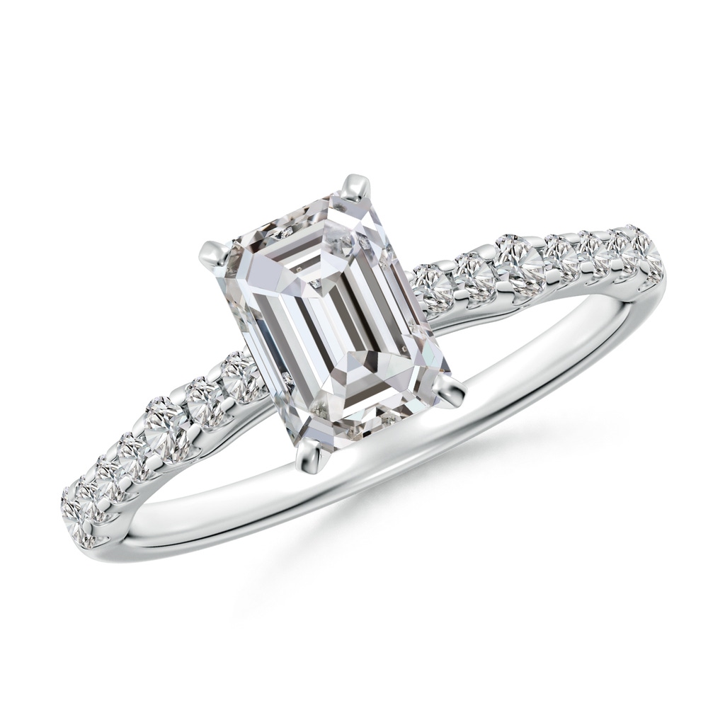 7x5mm IJI1I2 Solitaire Emerald-Cut Diamond Station Engagement Ring in White Gold