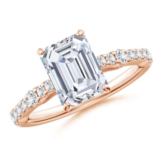 8.5x6.5mm GVS2 Solitaire Emerald-Cut Diamond Station Engagement Ring in Rose Gold