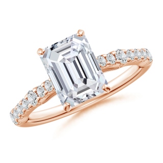 8.5x6.5mm HSI2 Solitaire Emerald-Cut Diamond Station Engagement Ring in 18K Rose Gold
