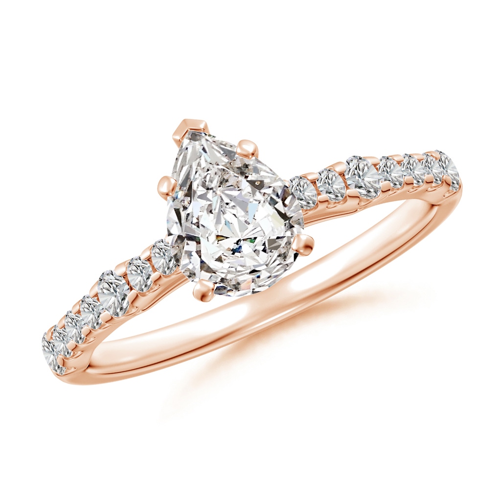 7.7x5.7mm IJI1I2 Solitaire Pear Diamond Station Engagement Ring in Rose Gold