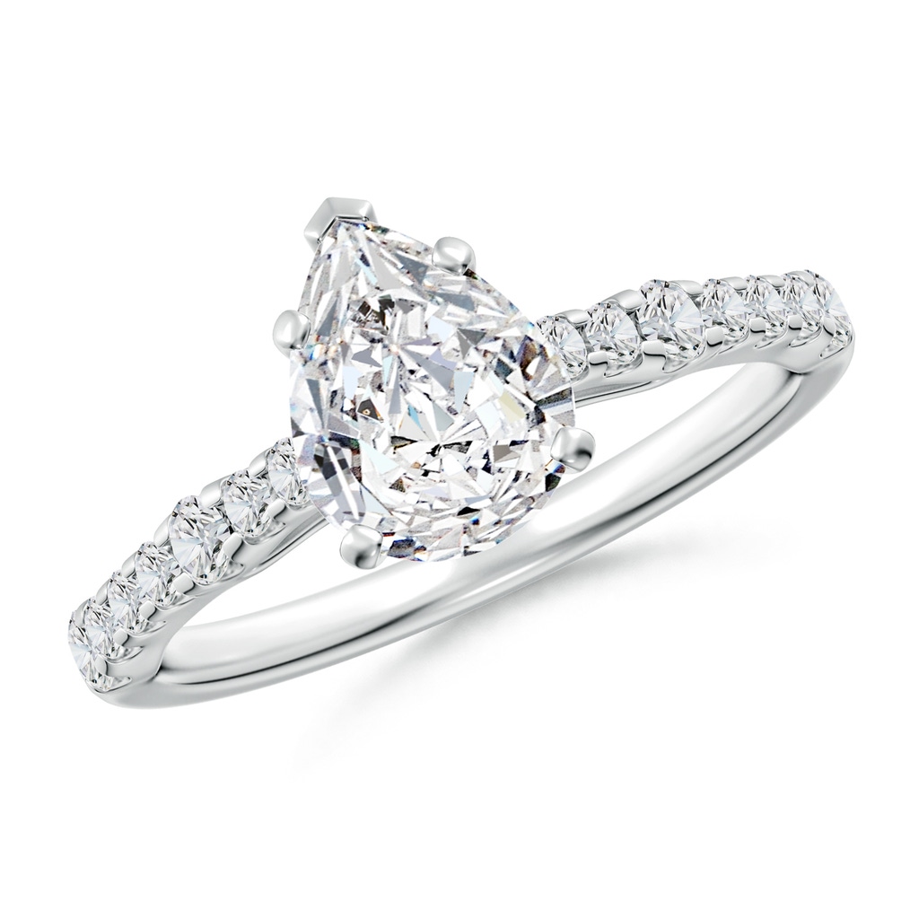 8.5x6.5mm HSI2 Solitaire Pear Diamond Station Engagement Ring in White Gold