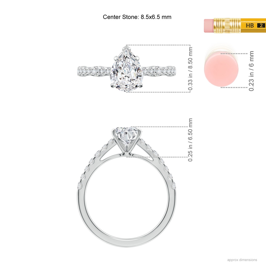 8.5x6.5mm HSI2 Solitaire Pear Diamond Station Engagement Ring in White Gold ruler
