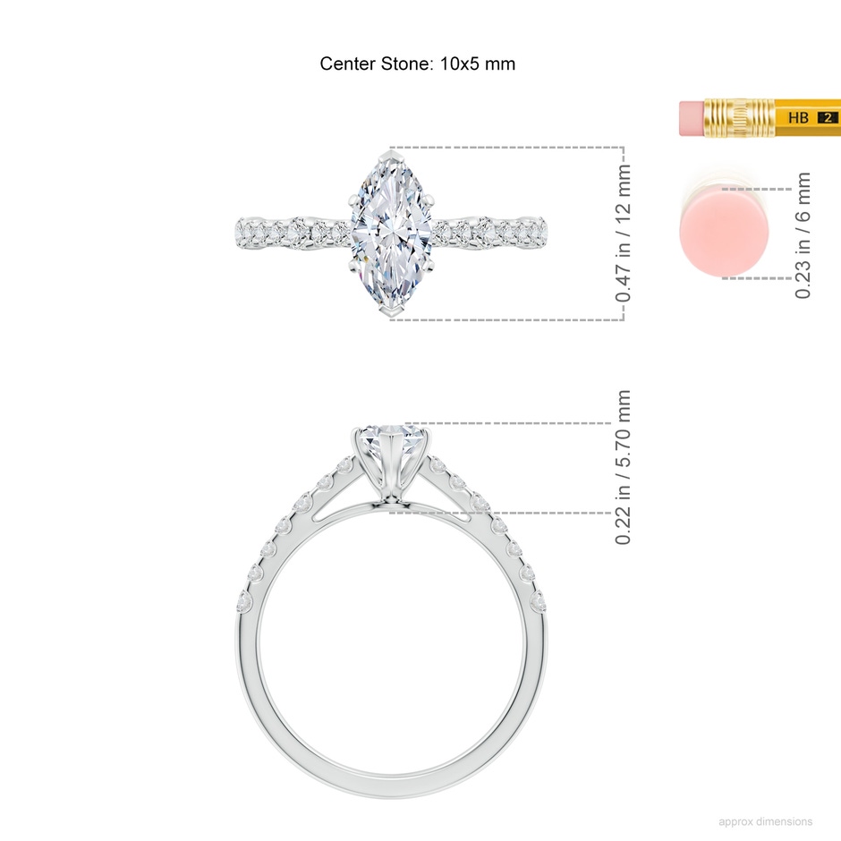 10x5mm HSI2 Solitaire Marquise Diamond Station Engagement Ring in White Gold ruler