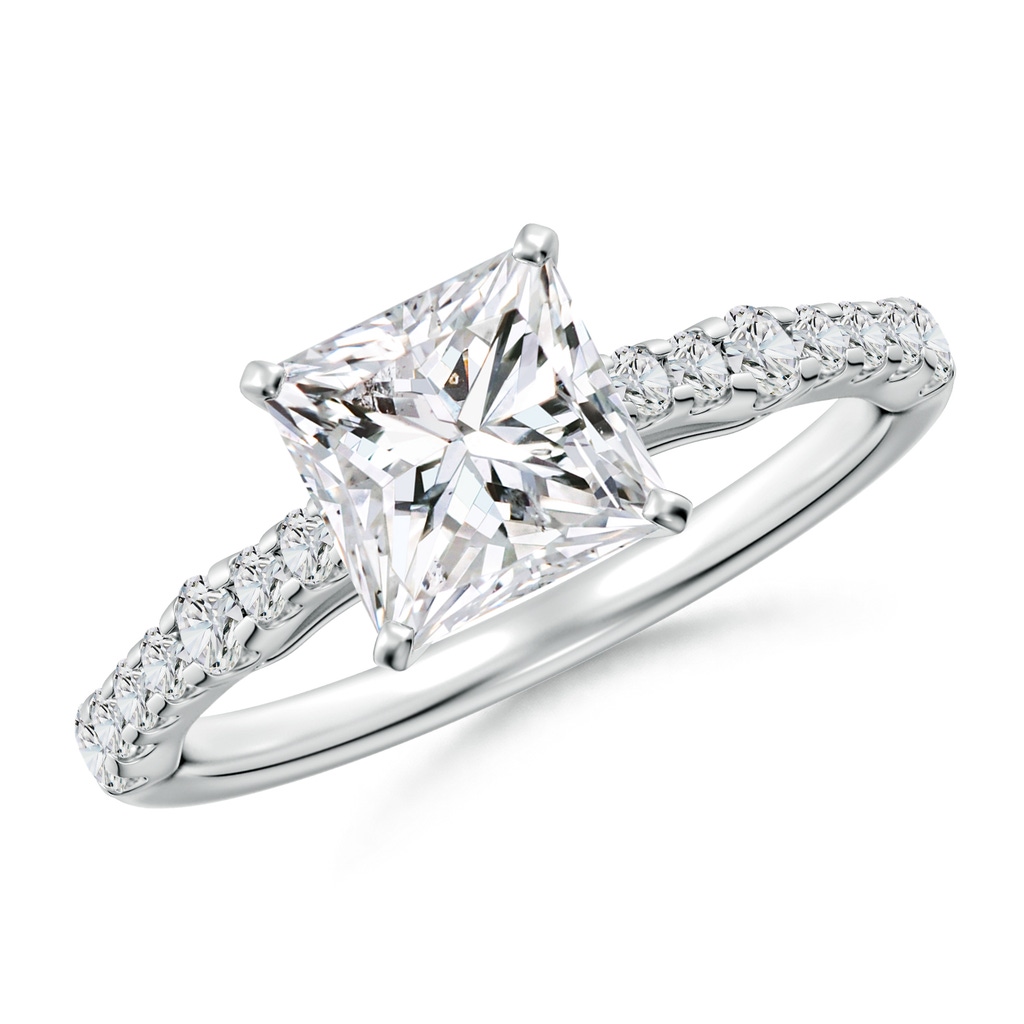 6.5mm HSI2 Solitaire Princess-Cut Diamond Station Engagement Ring in White Gold