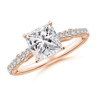 6.5mm IJI1I2 Solitaire Princess-Cut Diamond Station Engagement Ring in Rose Gold