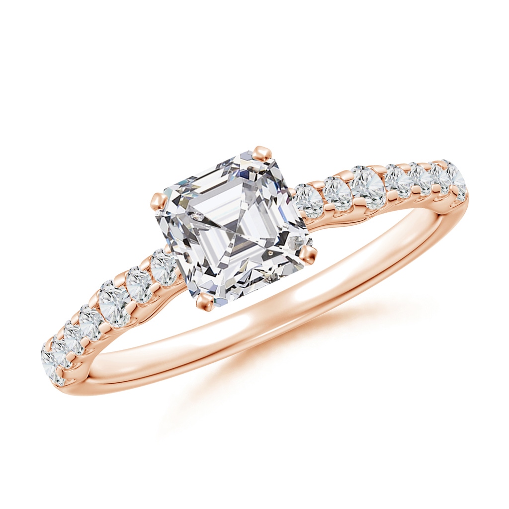 5.5mm HSI2 Solitaire Asscher-Cut Diamond Station Engagement Ring in Rose Gold 