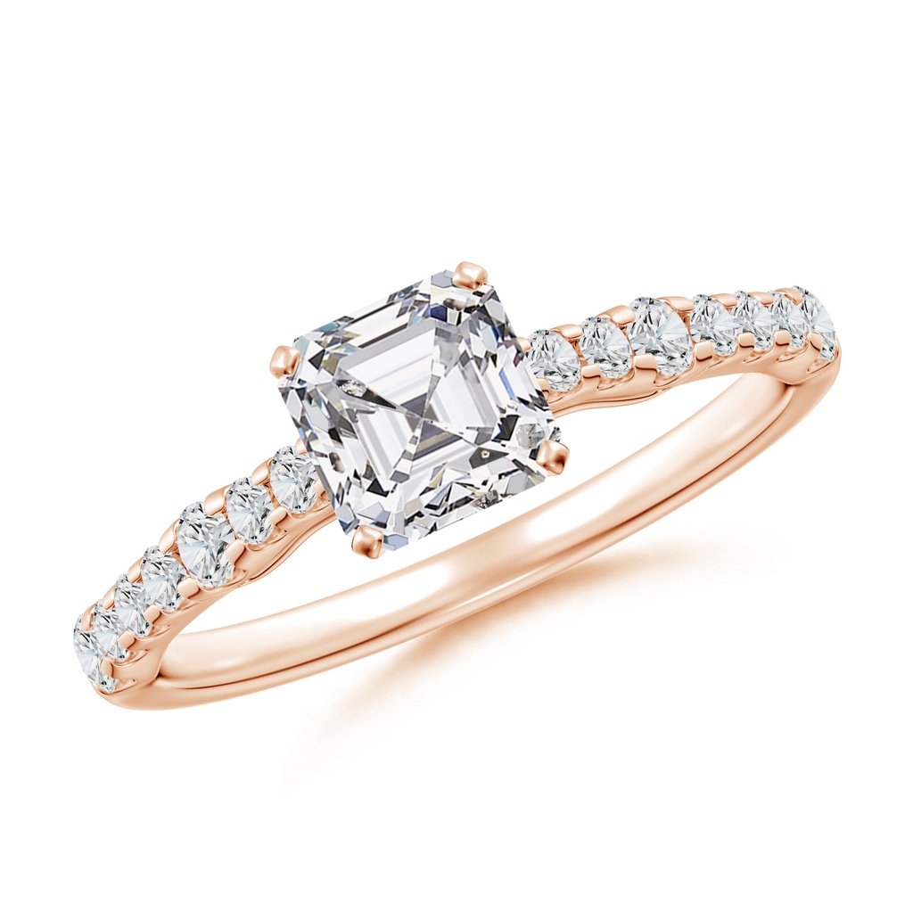 5.5mm HSI2 Solitaire Asscher-Cut Diamond Station Engagement Ring in Rose Gold