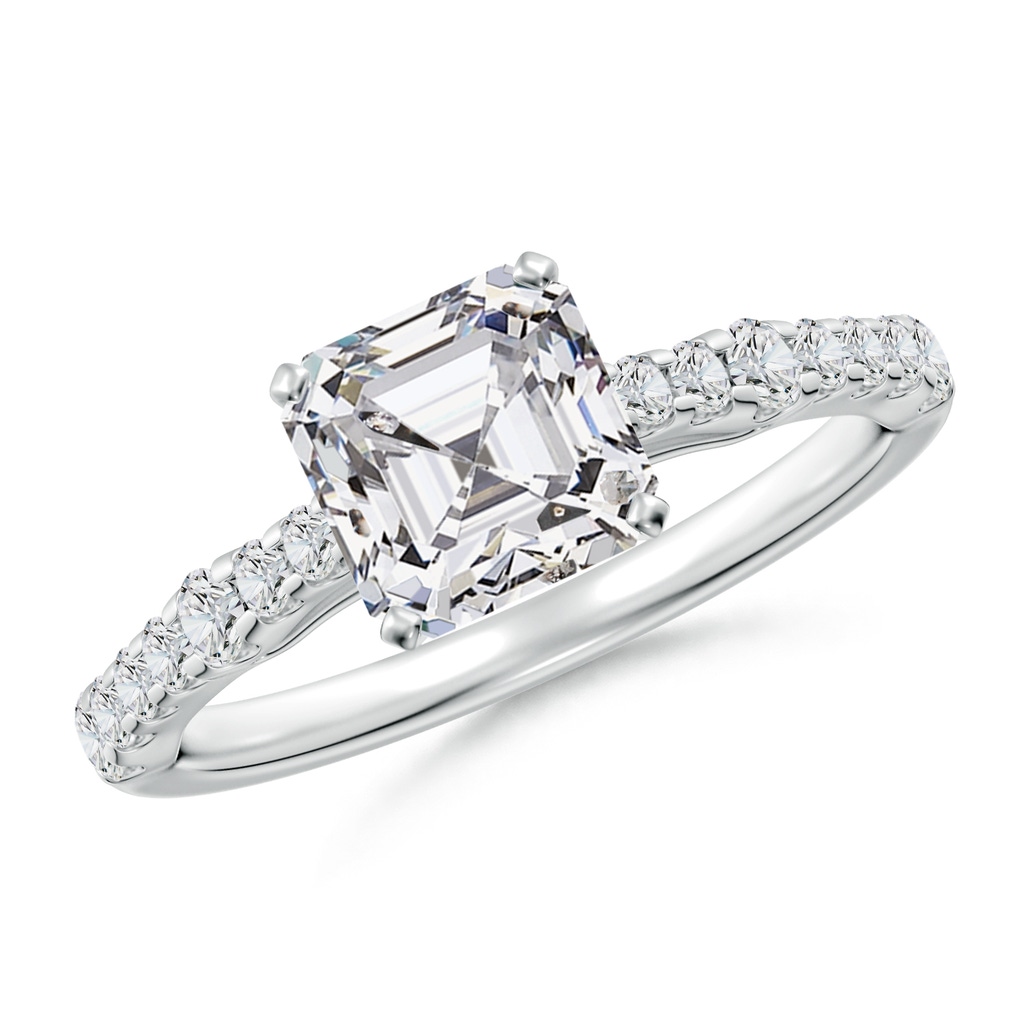 6.5mm HSI2 Solitaire Asscher-Cut Diamond Station Engagement Ring in White Gold