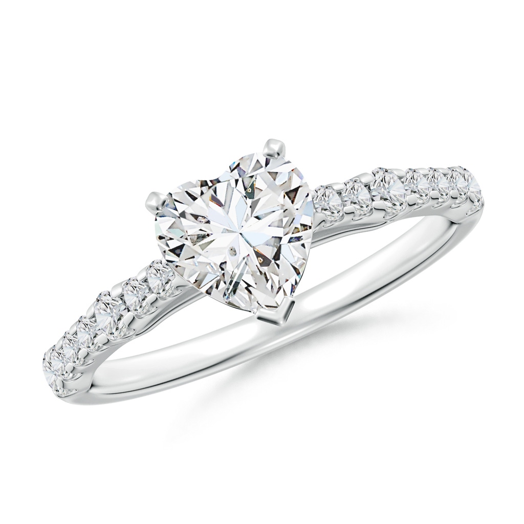 6.5mm HSI2 Solitaire Heart Diamond Station Engagement Ring in White Gold