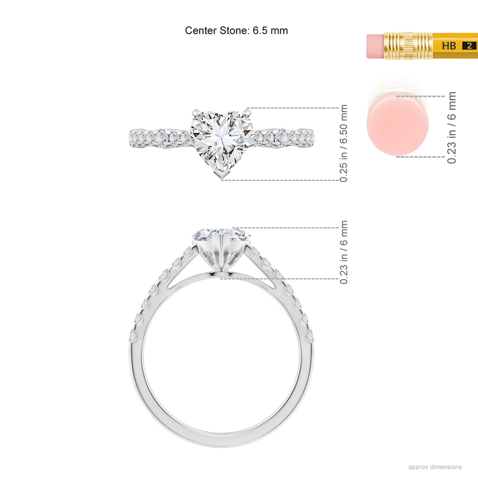 6.5mm HSI2 Solitaire Heart Diamond Station Engagement Ring in White Gold ruler