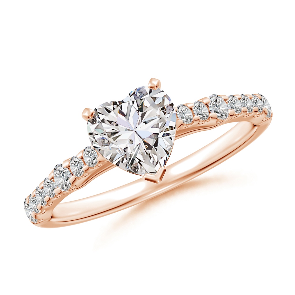 6.5mm IJI1I2 Solitaire Heart Diamond Station Engagement Ring in Rose Gold