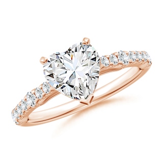 7.5mm GVS2 Solitaire Heart Diamond Station Engagement Ring in 18K Rose Gold