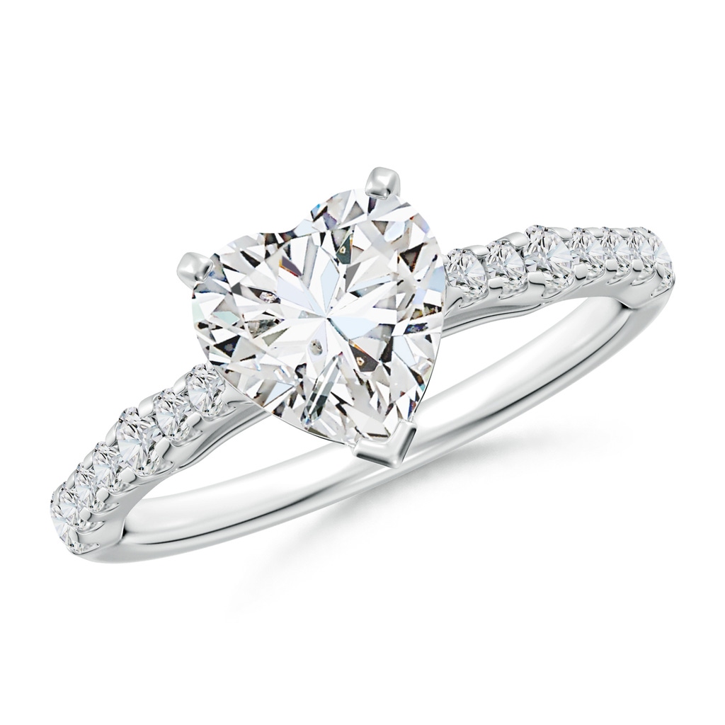 7.5mm HSI2 Solitaire Heart Diamond Station Engagement Ring in White Gold