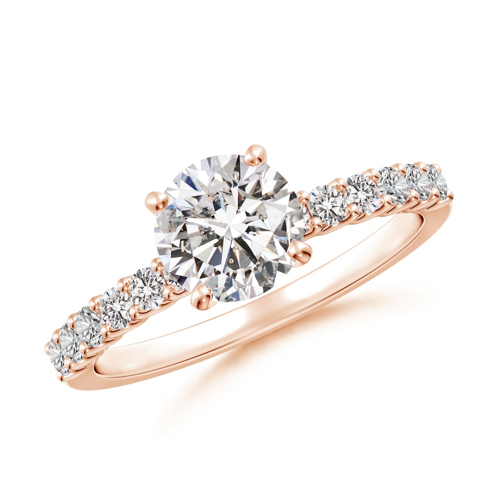6.5mm IJI1I2 Round Diamond Solitaire Engagement Ring with Diamond Accents in Rose Gold