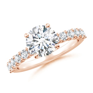 7.4mm GVS2 Round Diamond Solitaire Engagement Ring with Diamond Accents in Rose Gold