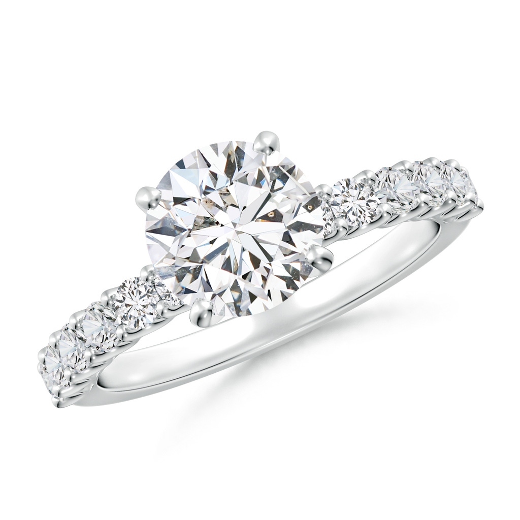 7.4mm HSI2 Round Diamond Solitaire Engagement Ring with Diamond Accents in White Gold 