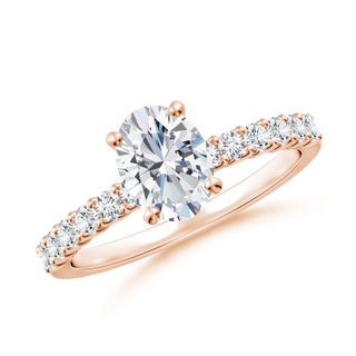7.7x5.7mm GVS2 Oval Diamond Solitaire Engagement Ring with Diamond Accents in 18K Rose Gold