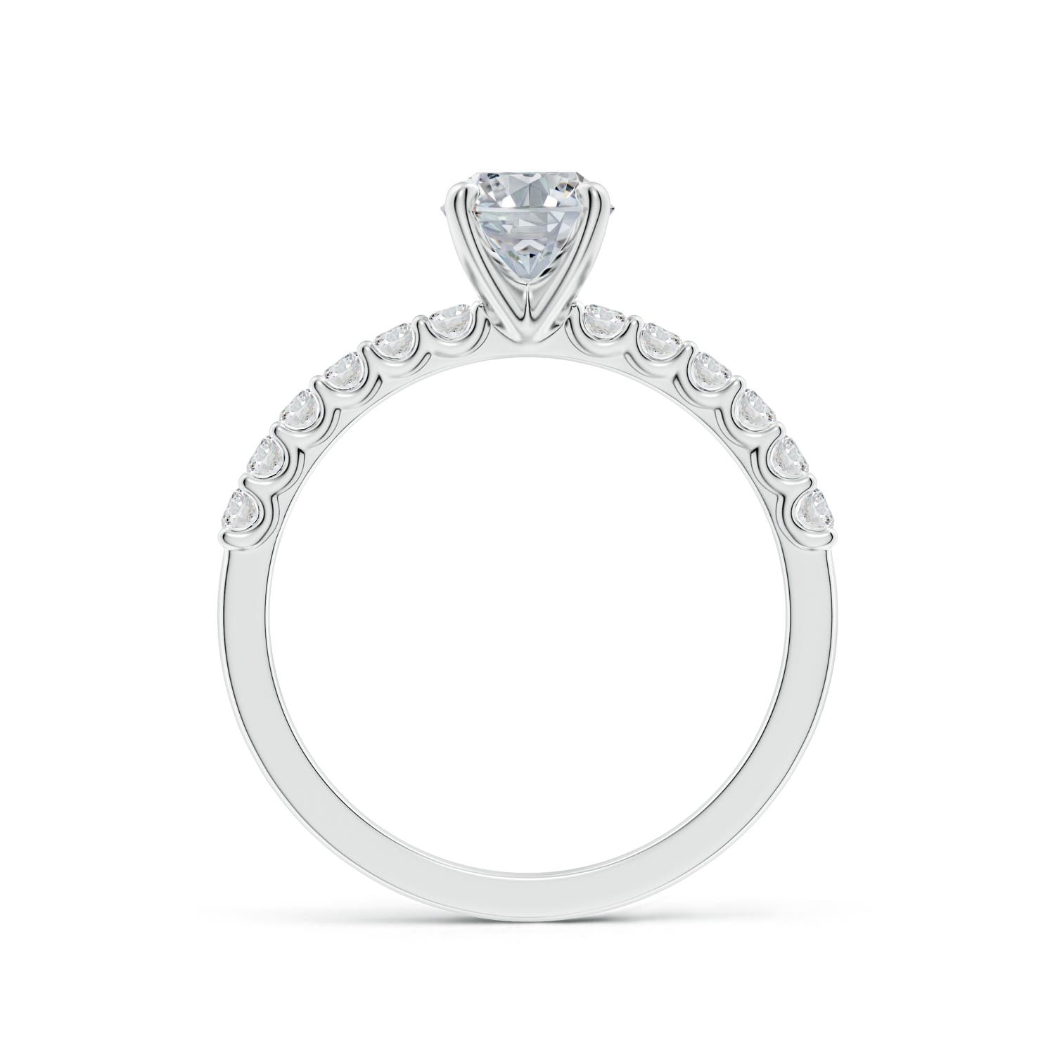7.7x5.7mm HSI2 Oval Diamond Solitaire Engagement Ring with Diamond Accents in 18K White Gold