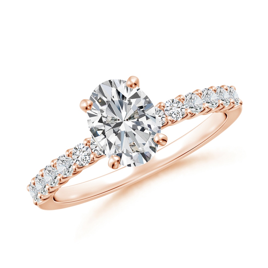 7.7x5.7mm HSI2 Oval Diamond Solitaire Engagement Ring with Diamond Accents in Rose Gold 