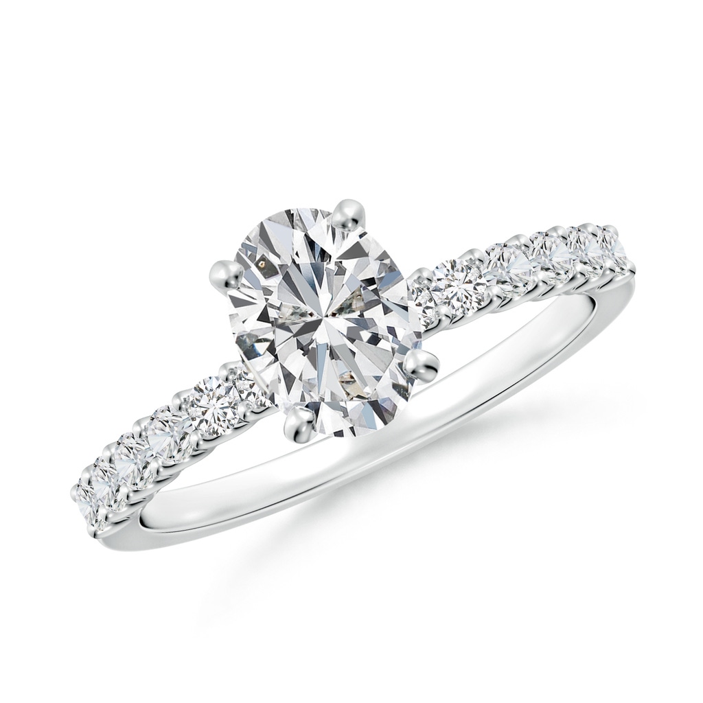 7.7x5.7mm HSI2 Oval Diamond Solitaire Engagement Ring with Diamond Accents in White Gold